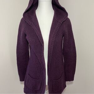 L.L. Bean Hooded Open-Front Cardigan Sweater in Deep Plum xs